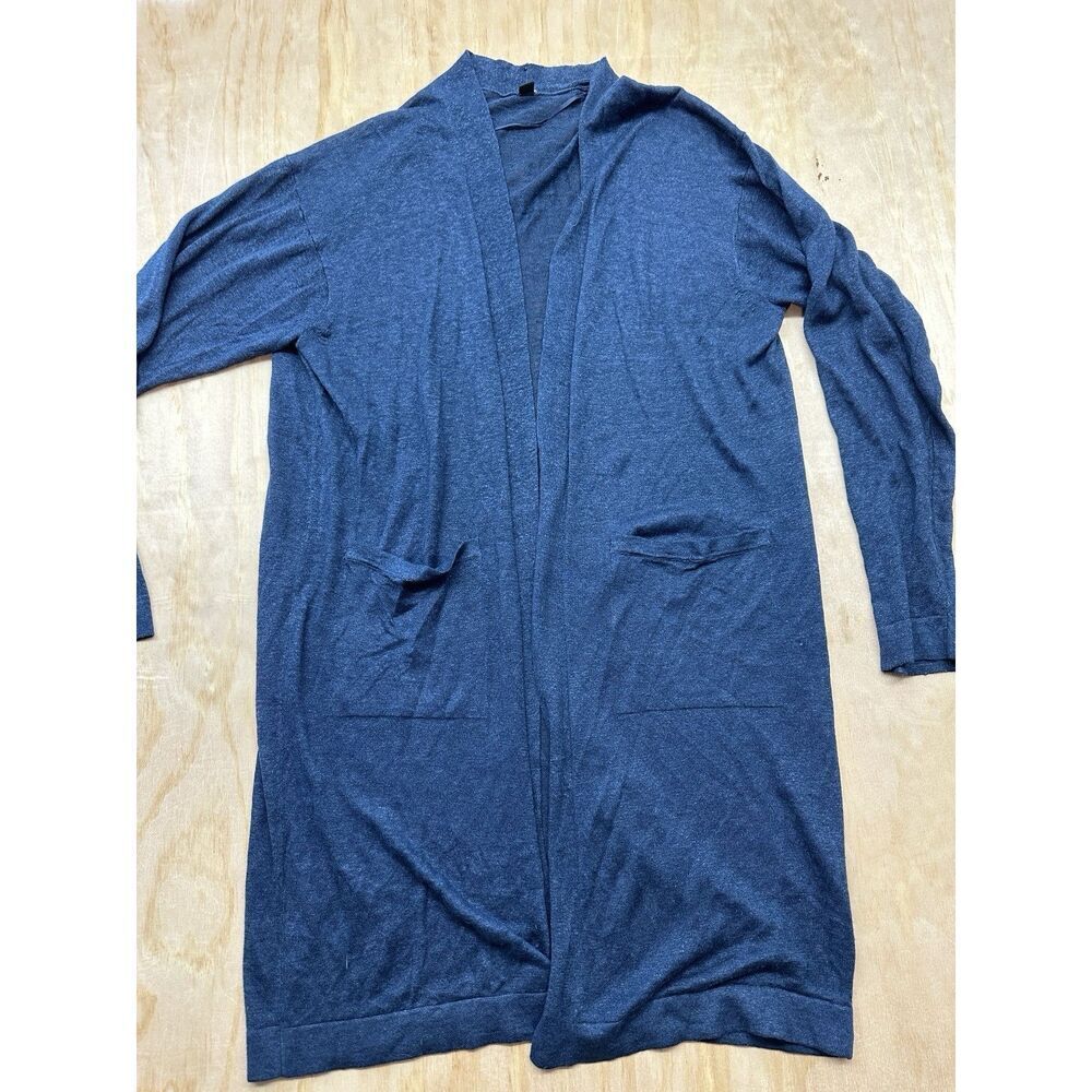 Uniqlo‎ Duster Long Sweater L Blue Linen Rayon Lightweight